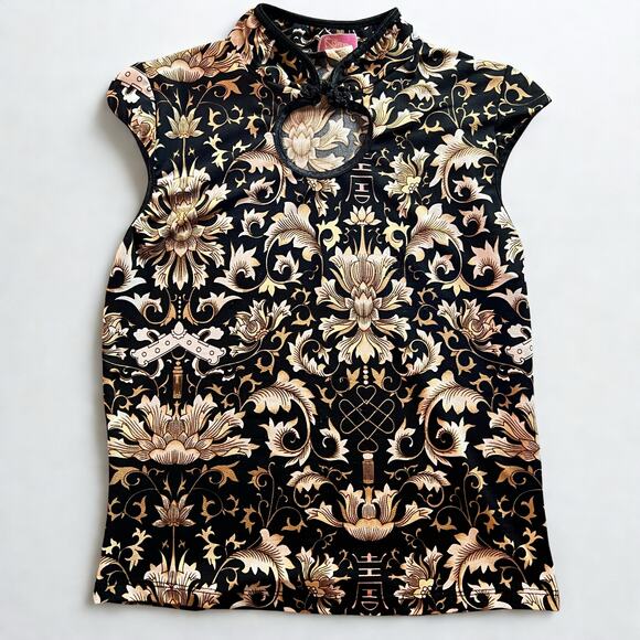 Karee top in women’s size black tan sleeveless blouse VTG 90s y2k - Picture 1 of 6